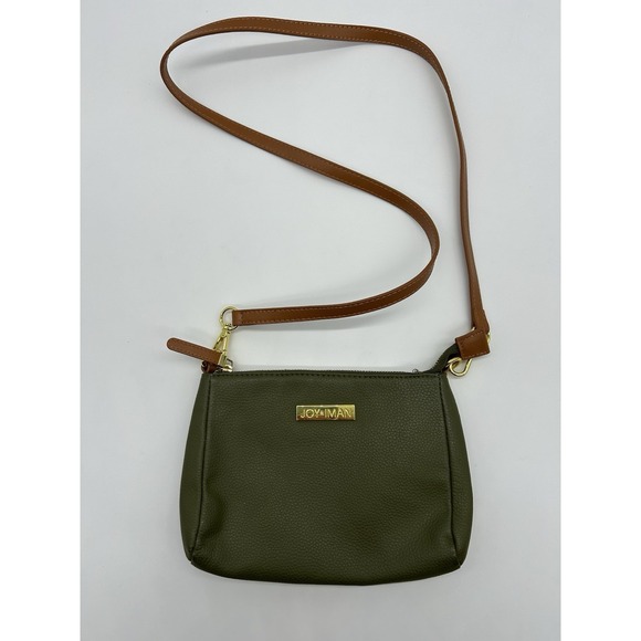 Joy & Iman Handbags - JOY & IMAN Leather Crossbody Purse Bag‎ Green Tan Small Removable Strap